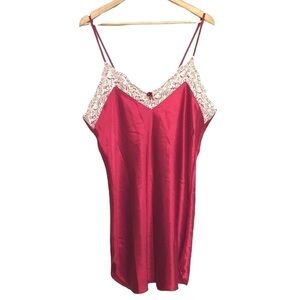 VINTAGE Rimoda red satin lace trim slip nightie size Large